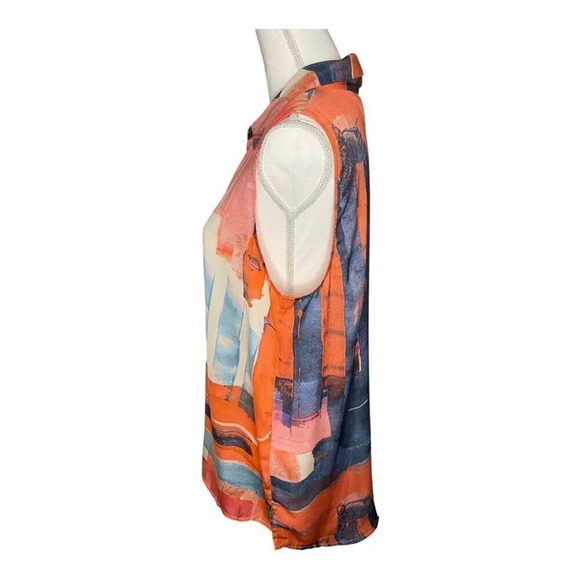 SIMPLY VERA VERA WANG Women’s Large Blouse‎ Button Front Abstract V-Neck Spring - Picture 2 of 4